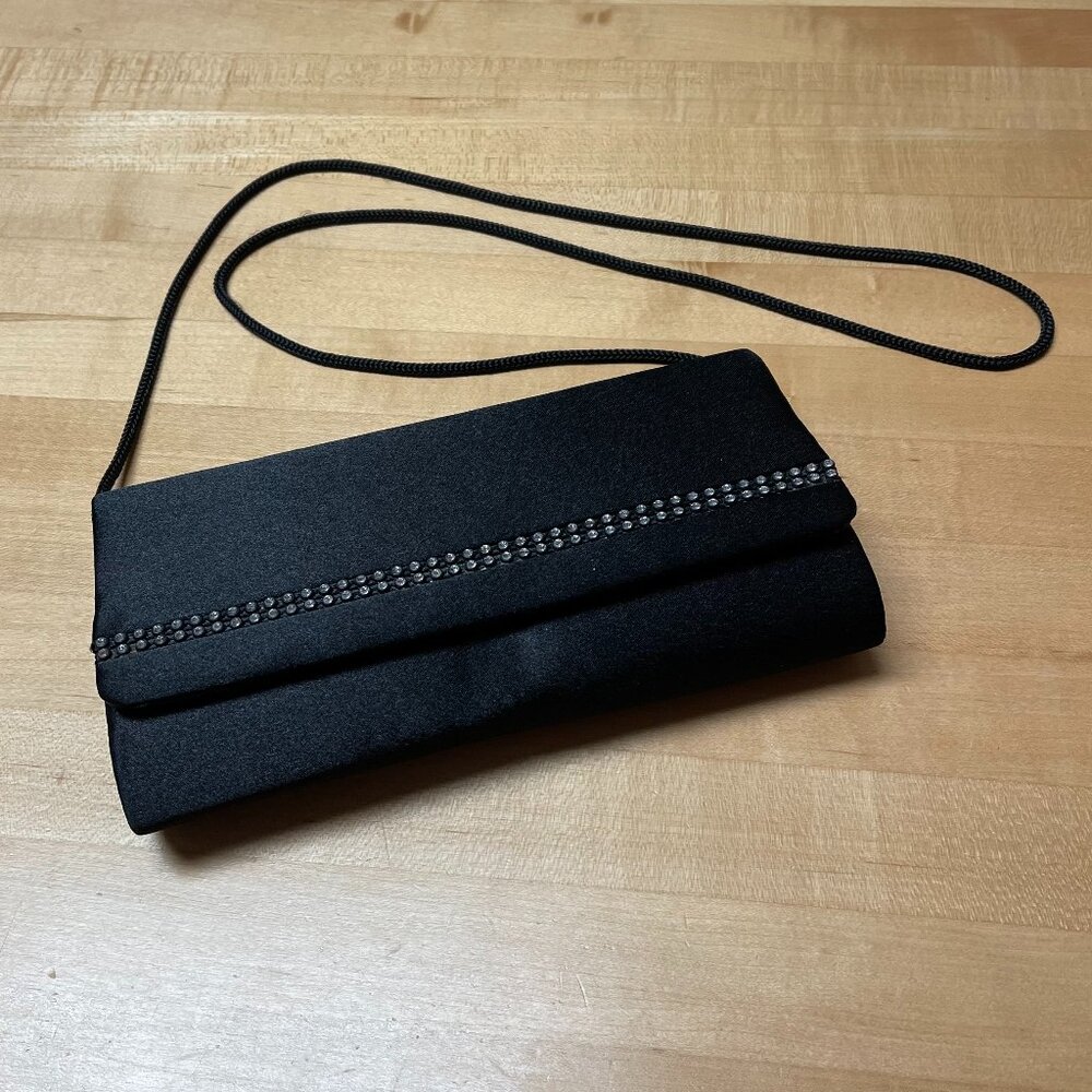 Black Evening Purse with Long Black Strap No Brand EUC